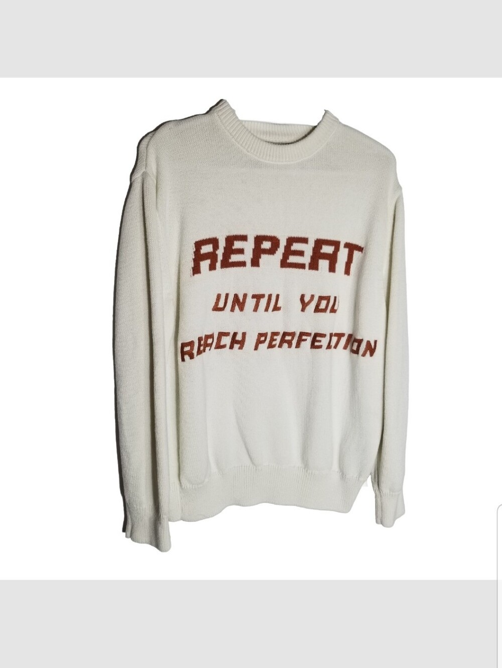 ZARA Jacques Slogan Sweater Men's Medium Ivory Repeat Until You Reach Perfection